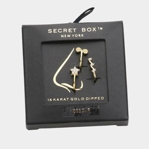 NIB 14K Gold Dipped Secret Box Star Sprout Lightning Faux Nose Ring Clips